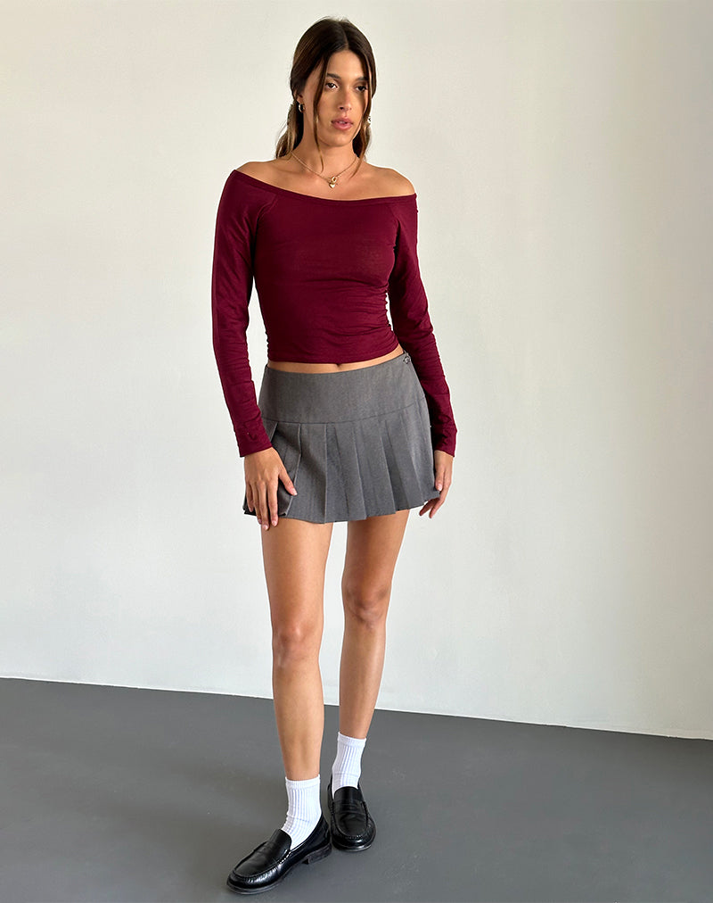 Gavya Bardot Long Sleeve Top in Burgundy