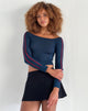 Image of Gavya Bardot Long Sleeve Top in Navy with Adrenaline Red Stripe