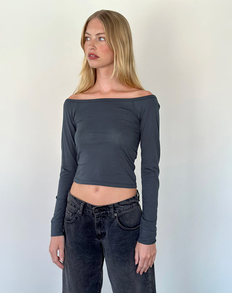 Afbeelding van Gavya Bardot Top met lange mouwen in Ocean Storm Jersey