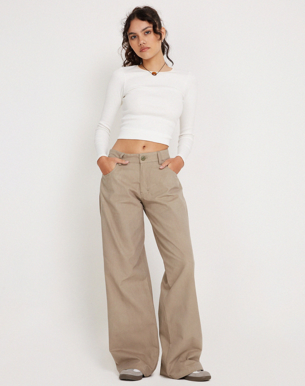 Roomy Low Rise Extra Wide Broek in Biscotti