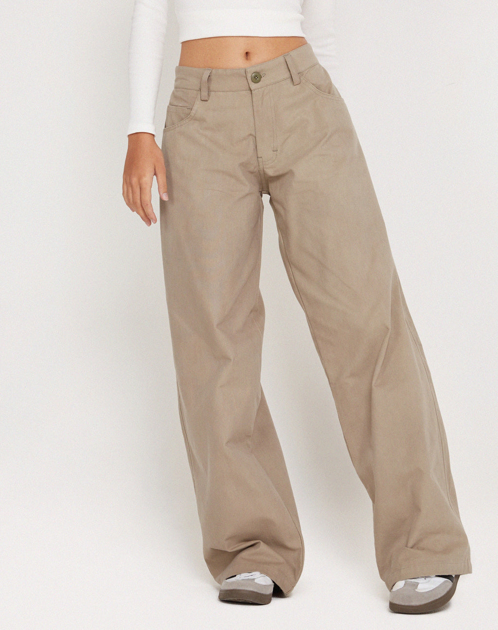 Roomy Low Rise Extra Wide Broek in Biscotti