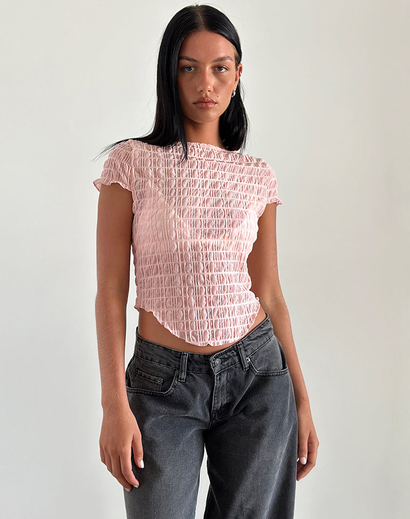 Georgia Textured Mesh Top in Blush Pink