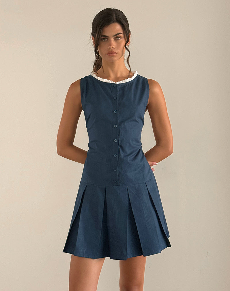 Image of Gitas Button Mini Dress in Poplin Navy