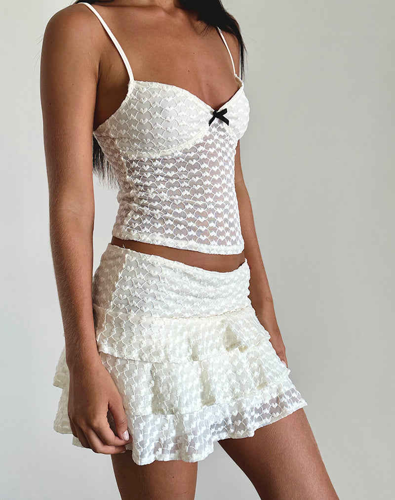 Camigo Mini Skirt in Ivory Heart Lace