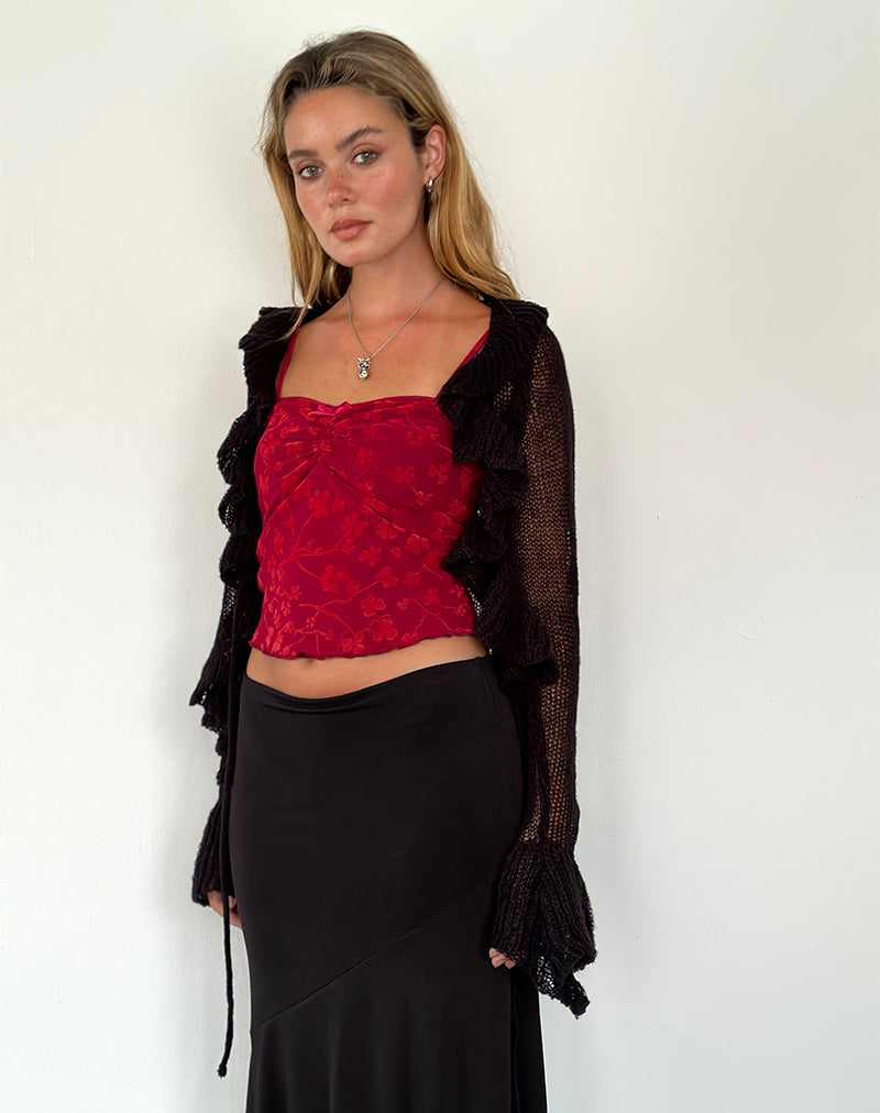 Hali Cami Top in Grunge Floral Flock Red