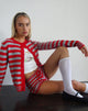 Image of Henidar Cardigan in Red and Grey Stripe with Cherry Emb