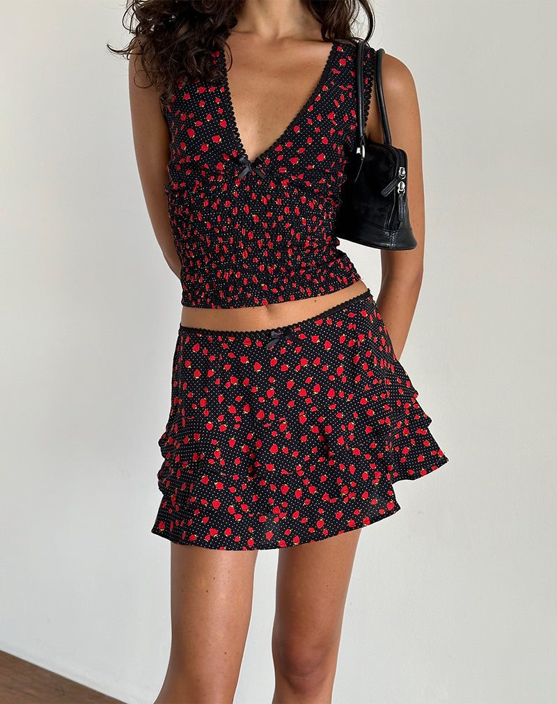 Image of Hevalis Top in Strawberry Polka Black