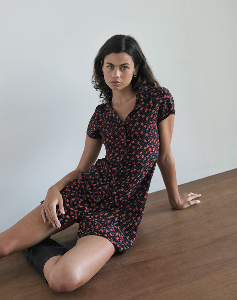 Holmana Mini Dress in Strawberry Polka Black