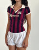 Image of Isda Top in Plum, Navy and Stone Stripe with Olympics Slogan