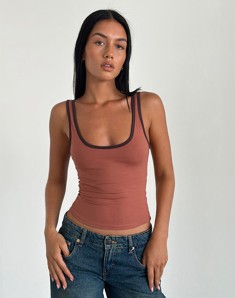 Jastiya Top in Brick with Brown Binding