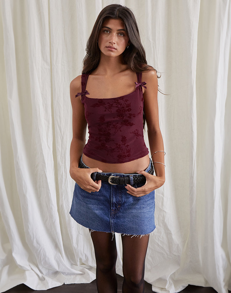 Image of Jiniso Vest Top in Botanical Flower Flock Maroon