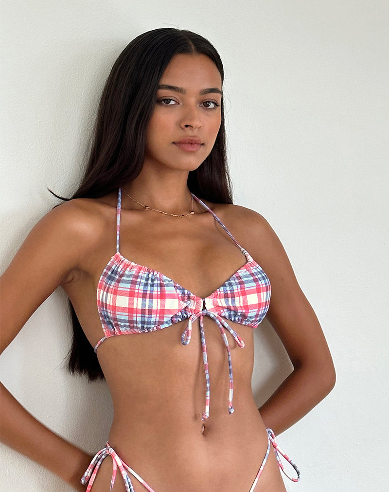 Kaia Bikini Top in Pastel Pink Tartan