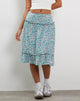 Afbeelding van Kasya Frill Hem Midi Wrap Rok in Flower Power Blauw