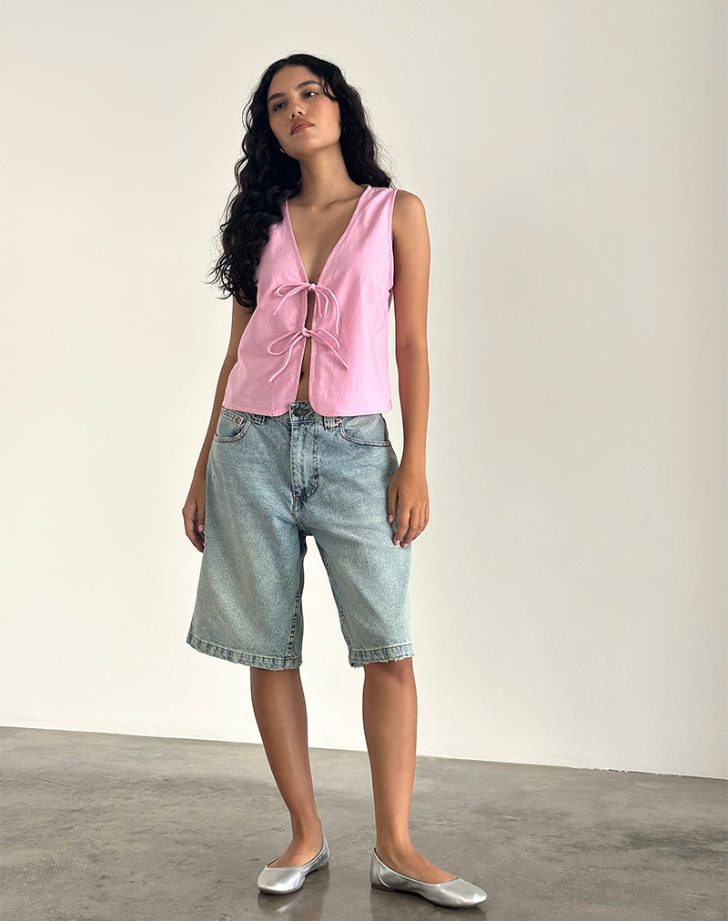 Image of Kayve Tie Front Top in Flamingo Pink