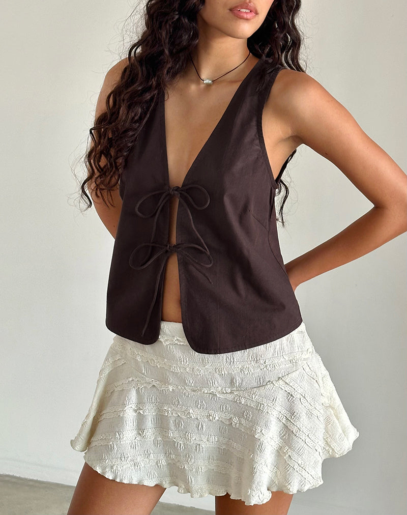 Image of Kayve Tie Front Top in Poplin Deep Mahogany