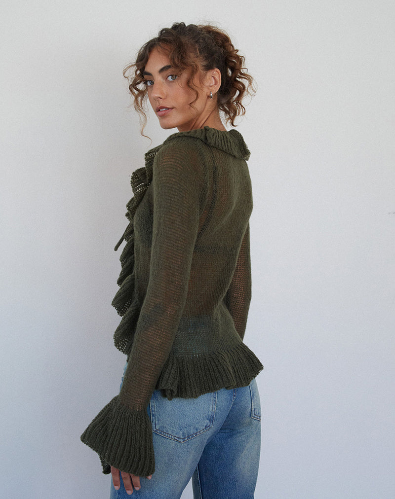 Afbeelding van Kendra Ruffle Cardi in Khaki