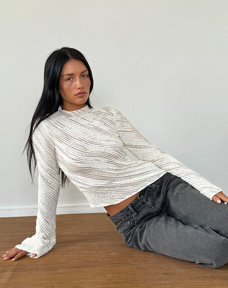 Kittie Long Sleeve Top in Textured Ivory