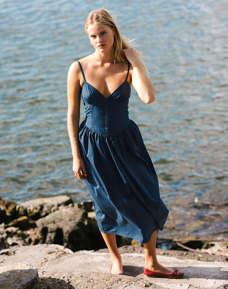 Krista Maxi Dress in Poplin Navy