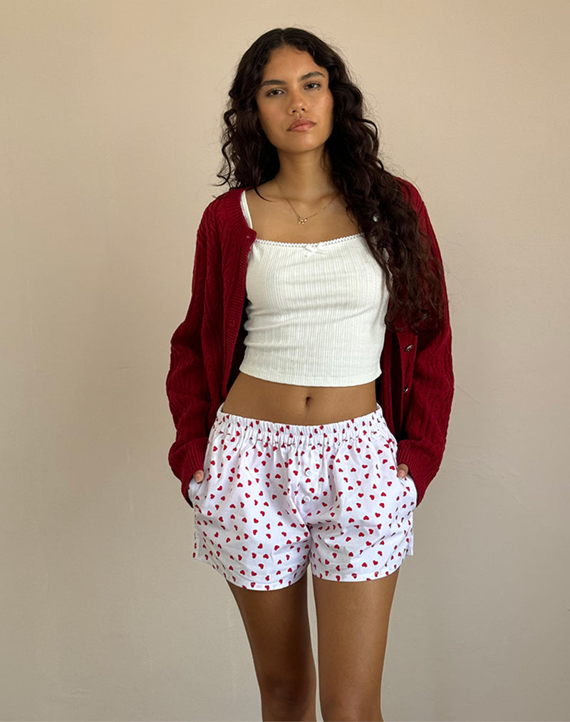 Image of Laboxe Shorts in White Red Hearts