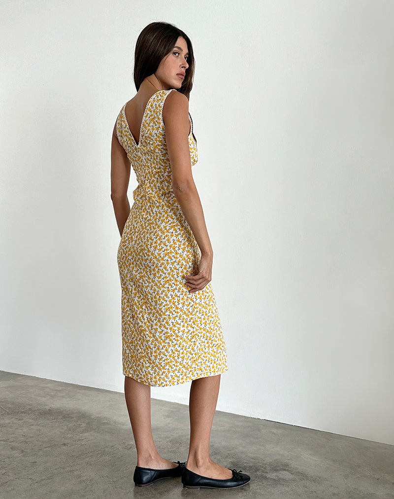 Image of Lavisha Midi Dress in Yellow Cosmos Garden