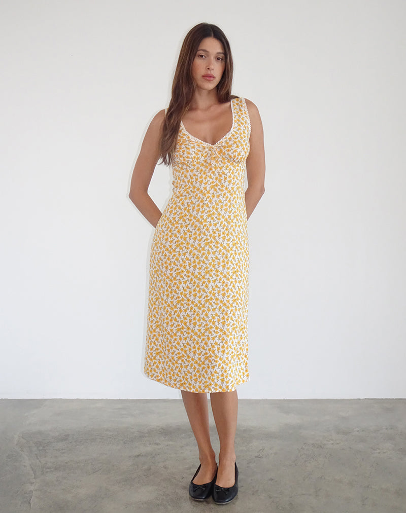 Lavisha Midi Dress in Yellow Cosmos Garden