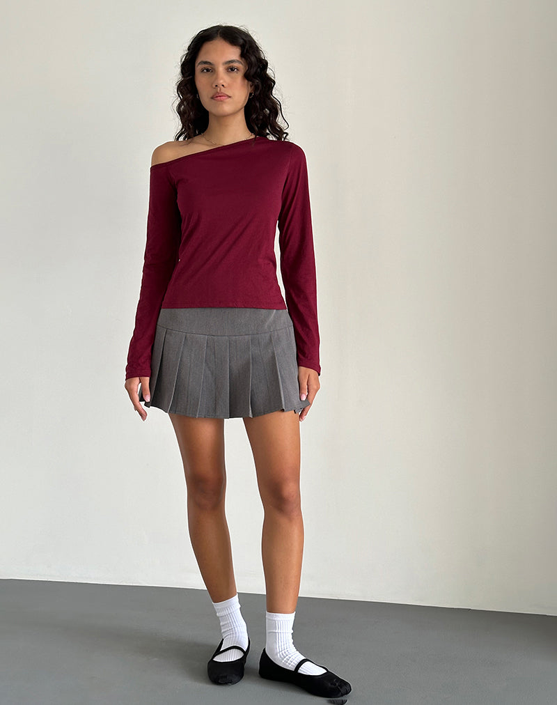 Image of Ledez Asymmetric Slouchy Top in Burgundy Tissue