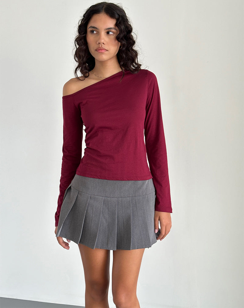 Image of Ledez Asymmetric Slouchy Top in Burgundy Tissue