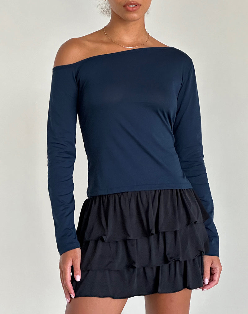 Ledez Asym Slouchy Top in Navy Tissue