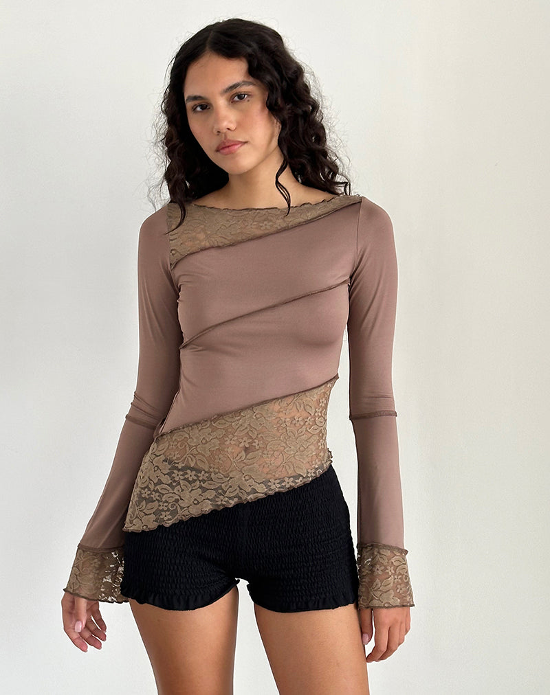 Lucca Long Sleeve Top in Slinky Lace Mocha