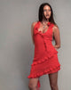 Afbeelding van Margaret Ruffle Mini Dress in rood chiffon met rozet