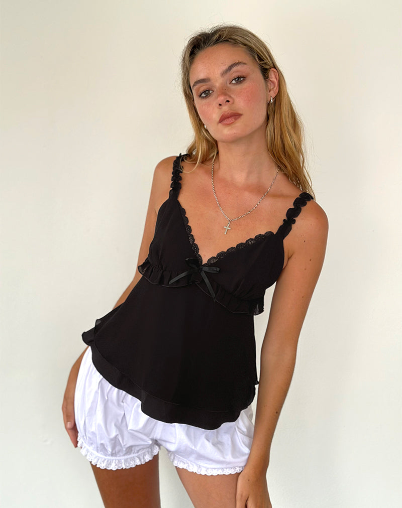 Melinda Frill Edge Cami Top in Black