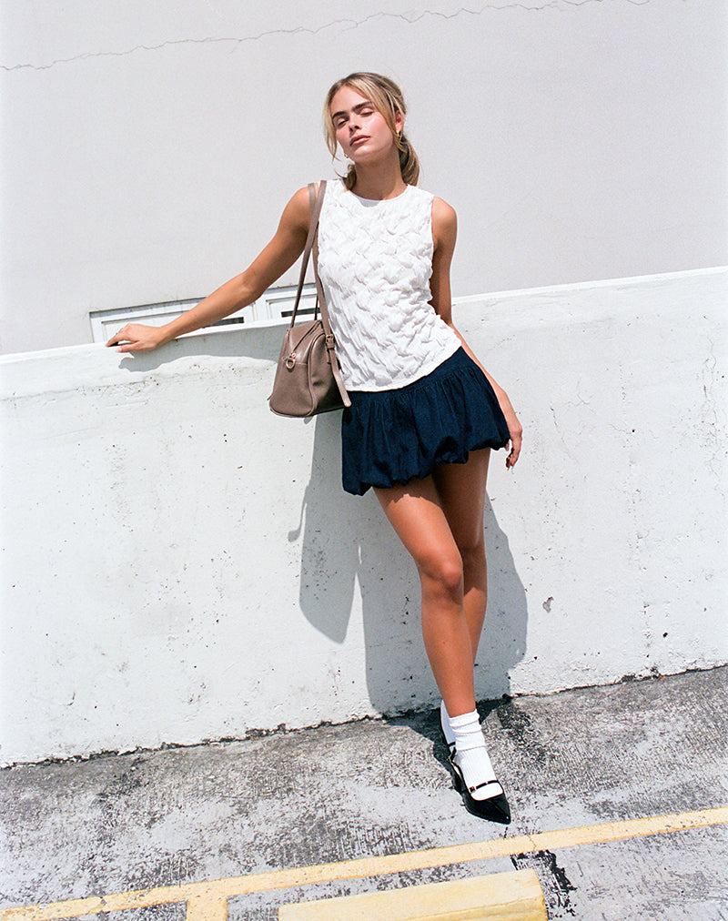 Image of Sisila Puffball Mini Skirt in Chambray Indigo