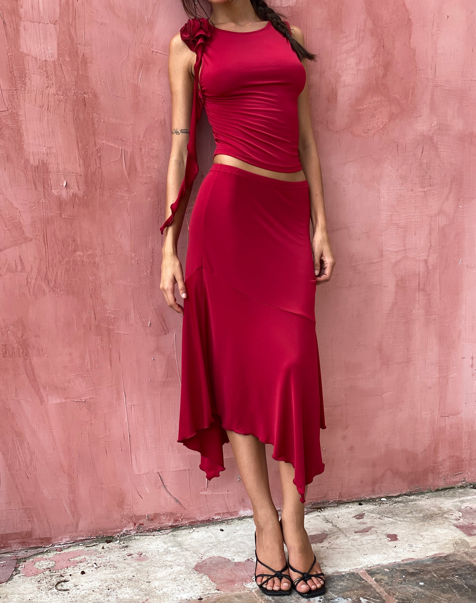 Afbeelding van Cinta Low Rise Midi Rok in Rood