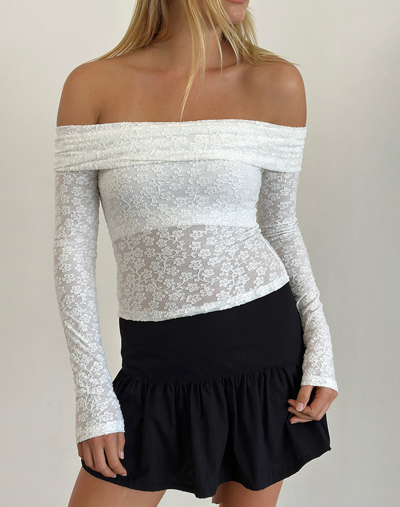 Image of Nesta Bardot Top in Burnout Mesh Ivory