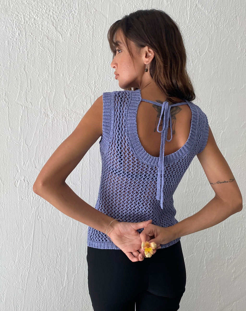 Nibura Open Rug Vest Top in Blauw Gebreid