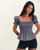 Image of Notina Puff Sleeve Top in Shirred Grey