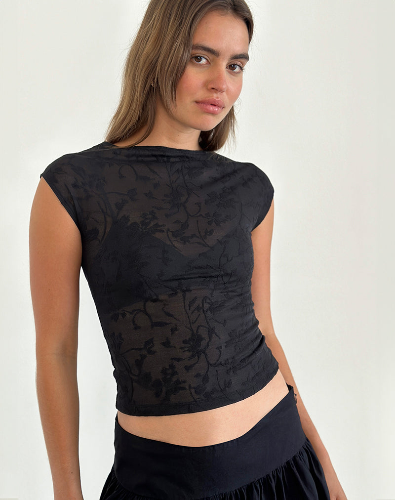 Image of Nova Top in Flower Mesh Black