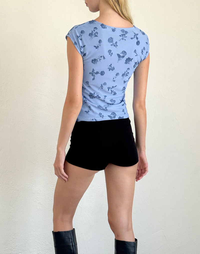 image of Nova Top in Inky Blue Floral Mesh