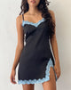 Afbeelding van Oming Slip Mini Dress in Zwart met Blauwe Kant