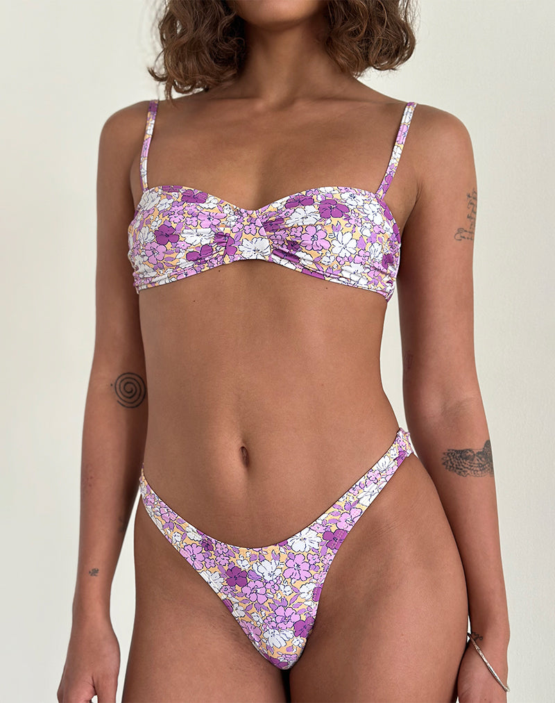 Farida Bikini Bottoms in Bright Floral Orange and Purple