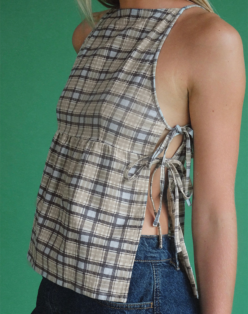 Palsi Loose Sleeveless Top in Pastel Blue Tartan