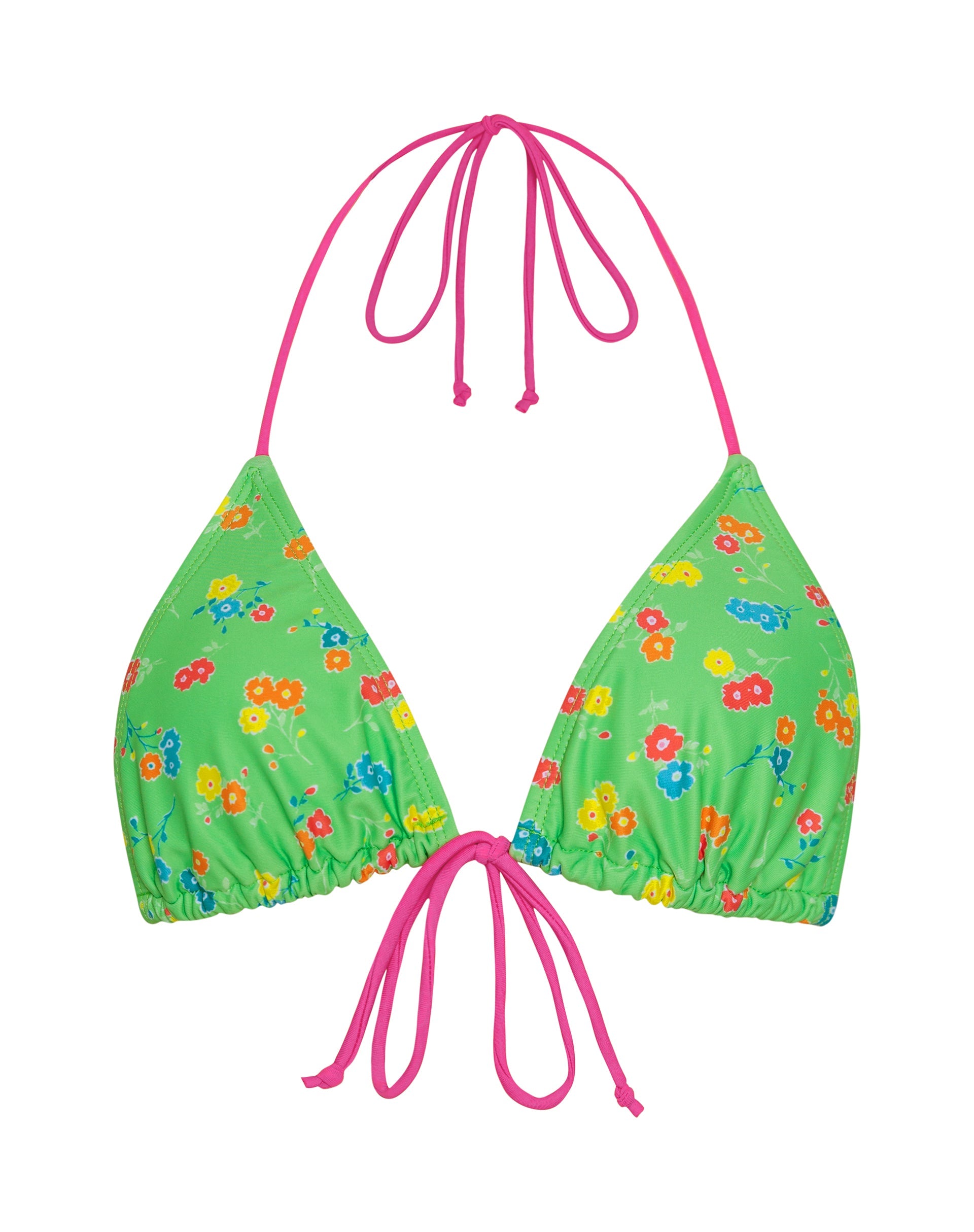 Afbeelding van Pamita Bikini Top in Groen Bloemen met Roze Binding