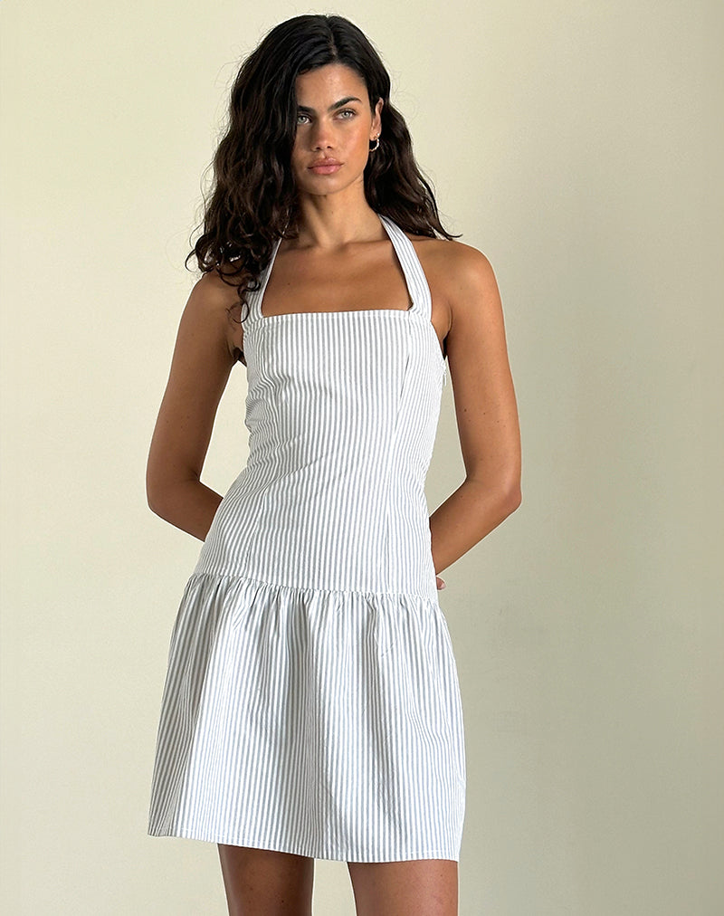 Image of Panja Mini Dress in Small Stripe Vertical Grey