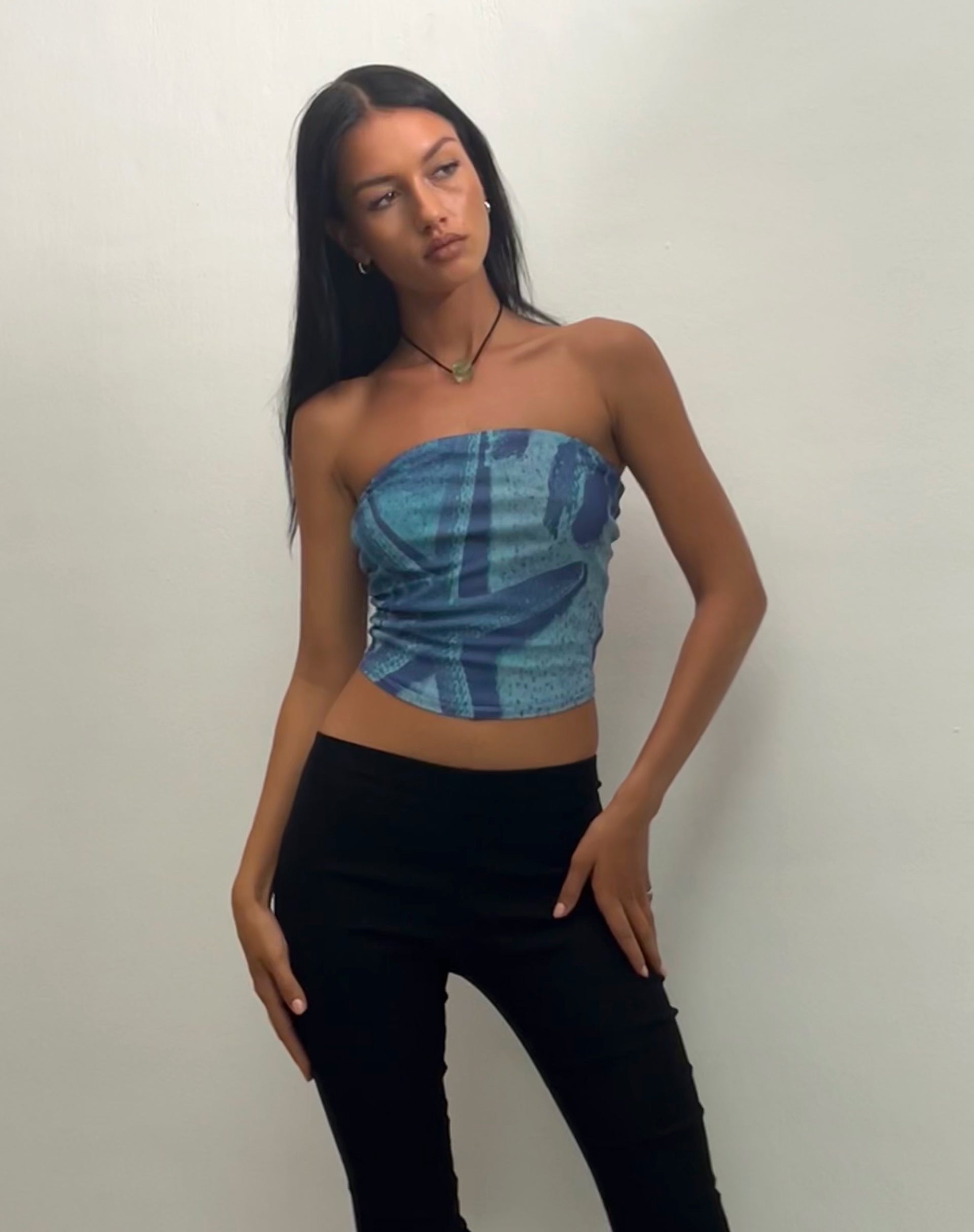 Afbeelding van Peggy Mesh Bandeau Top in Blauw Zeesterren Fotoprint