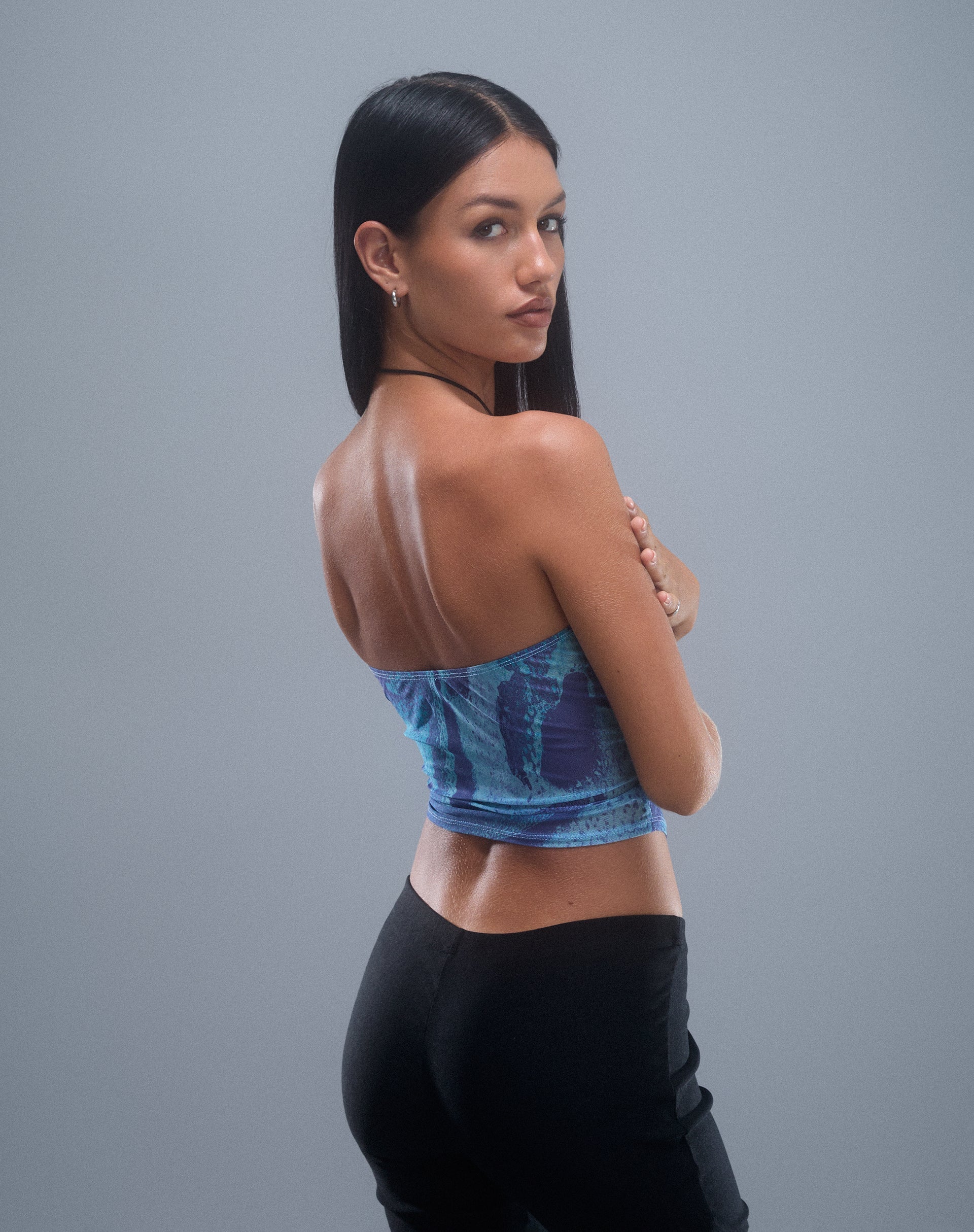 Afbeelding van Peggy Mesh Bandeau Top in Blauw Zeesterren Fotoprint