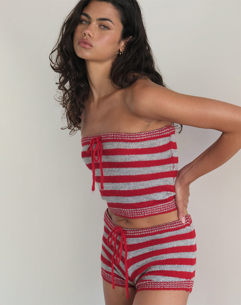 Image of Renha Hot Pants in Red and Grey Stripe