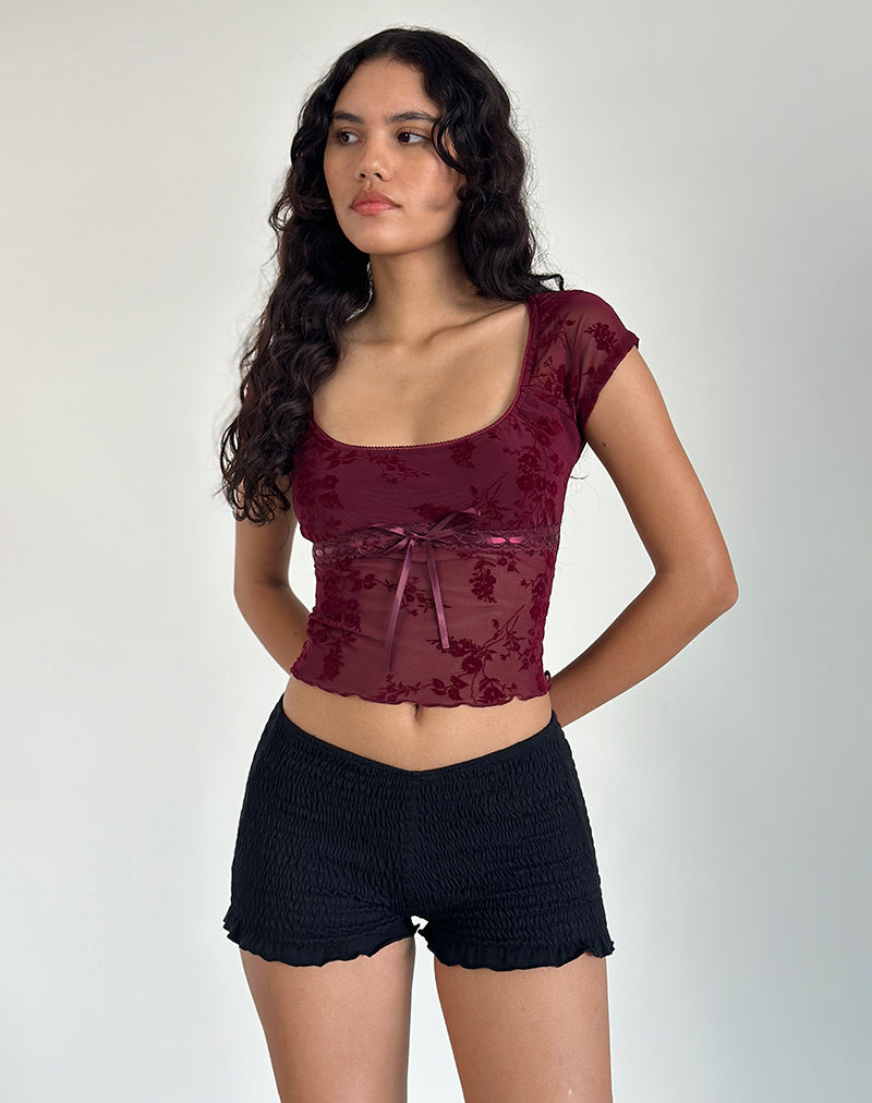 Rada Top in Botanical Flocked Maroon