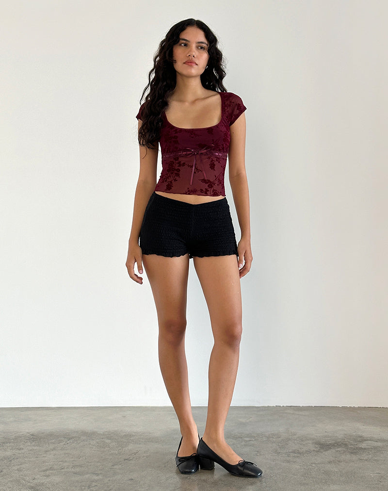 Image of Rada Top in Botanical Flocked Maroon