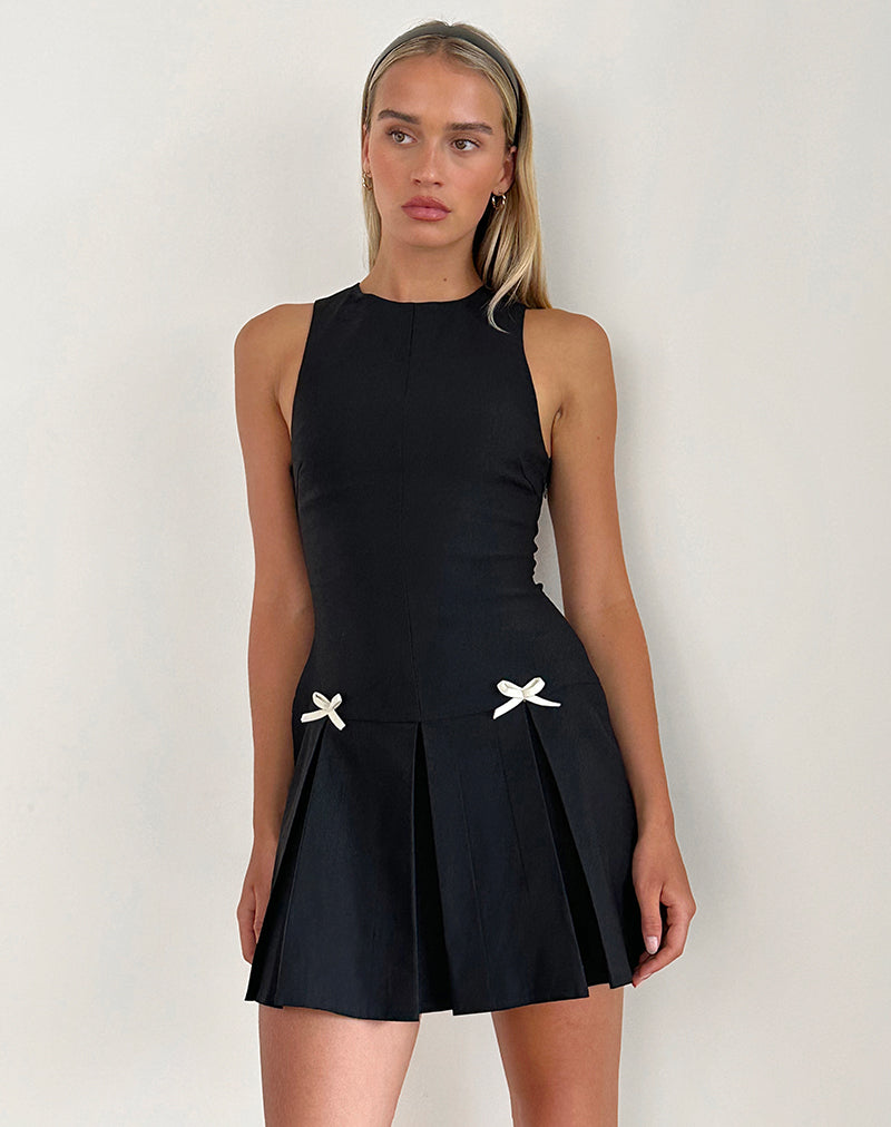 image of Radeta Mini Dress in Black with Ivory Bows