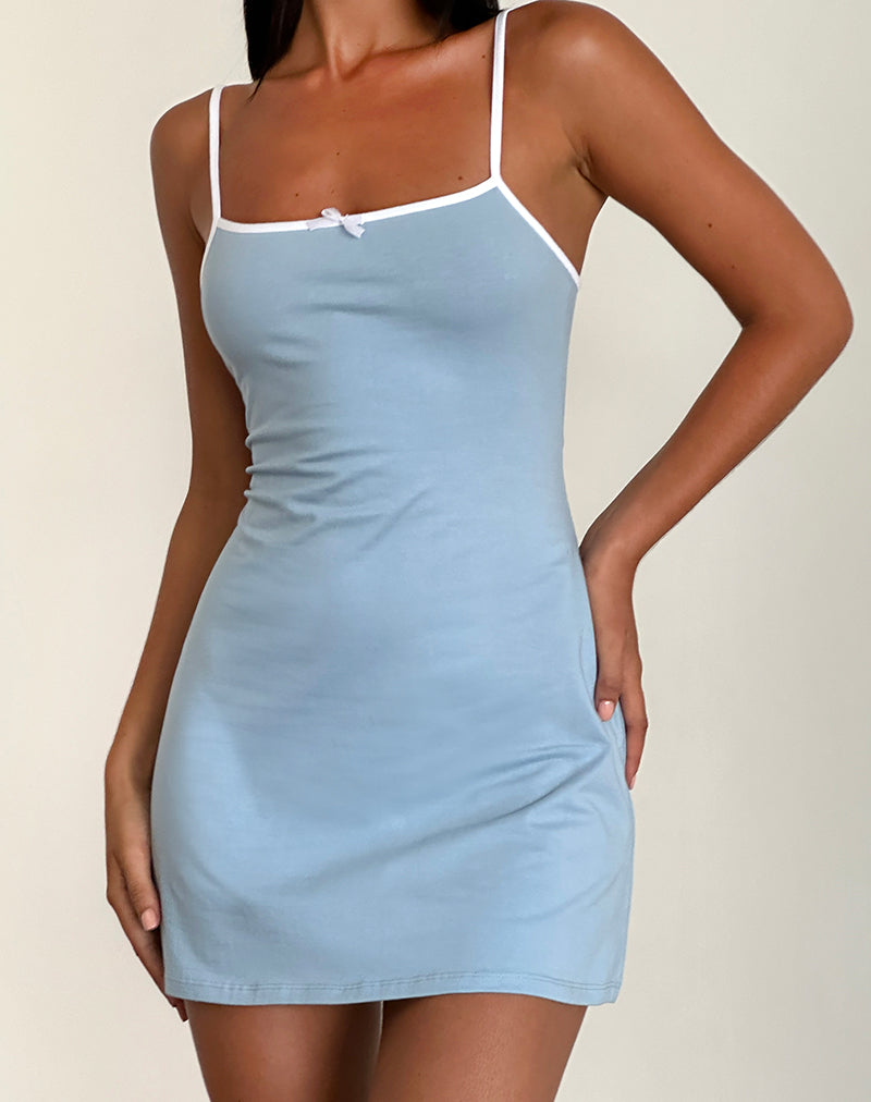 image of Riniko Mini Dress in Nantucket Blue with White Binding